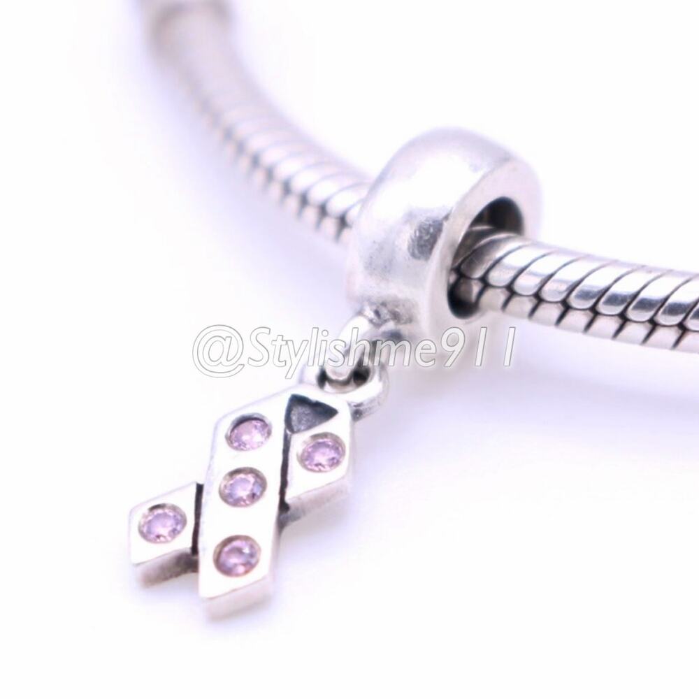 Authentic PANDORA Silver Breast Cancer Awareness Ribbon Dangle
